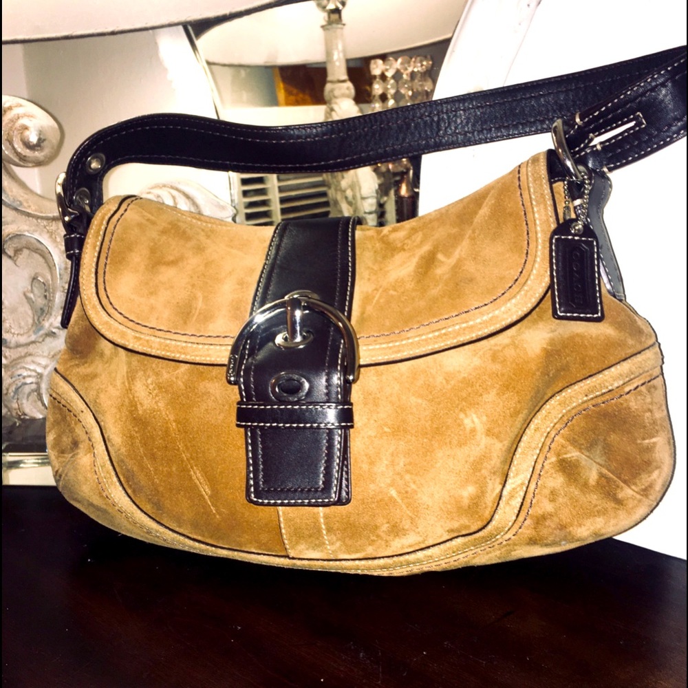 Suede coach shoulder bag